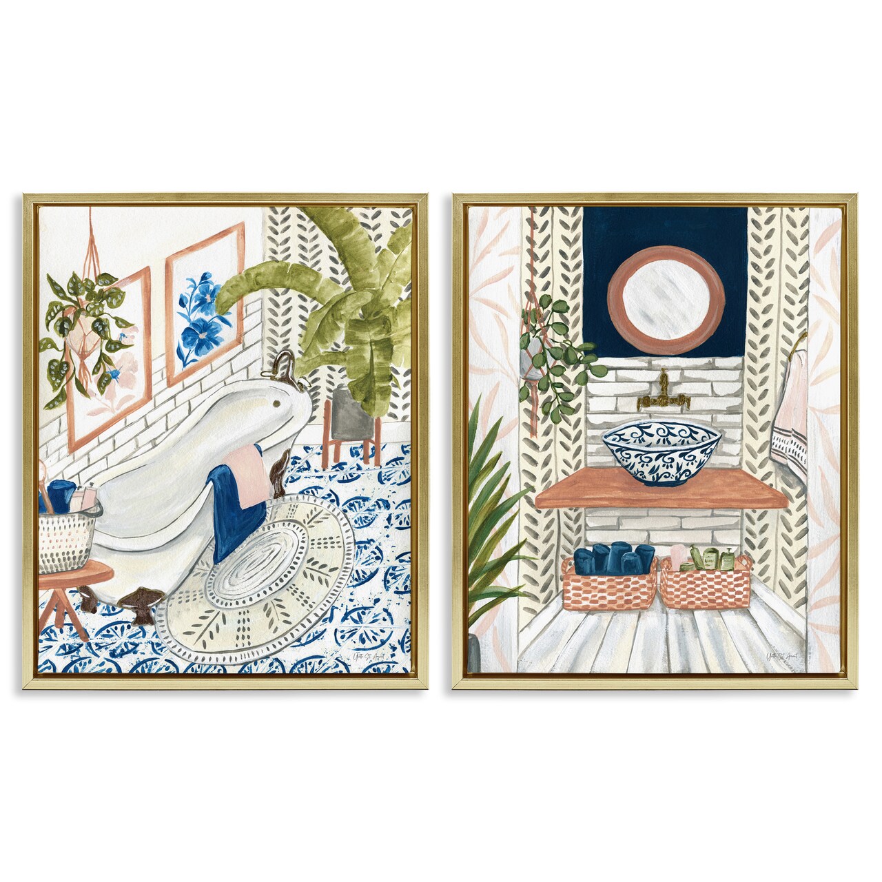 Stupell Industries Boho Chic Bathroom 2 pc Framed Floater Canvas Wall Art Set Design by Yvette St. Amant